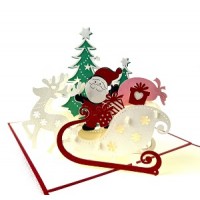 Handmade 3D Pop Up Christmas Card Merry Xmas Santa Claus Reindeer Gift Sledge Tree blank seasonal greetings celebrations card gift for friend and family